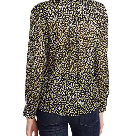 Alice + Olivia Willa Print Blouse Silk Neon Yellow Geometric Abstract XS/S - Picture 11 of 15